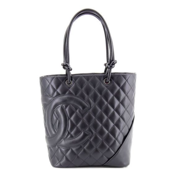 Chanel Cambon Line Medium Tote Bag Lambskin Black Silver Shoulder Bag - Picture 1 of 8